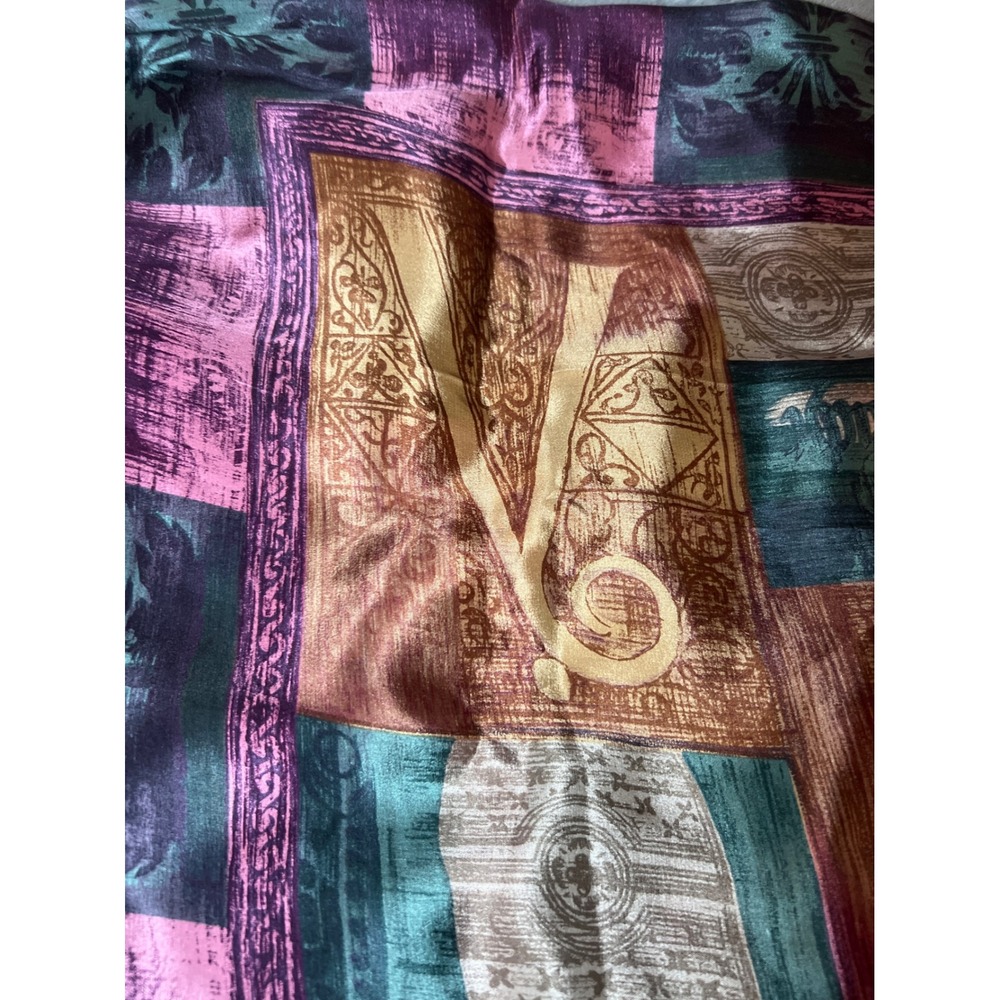 Adrienne Vittadini Silk Scarf 34" Vintage Patchwork Illuminated‎ Letters Square
